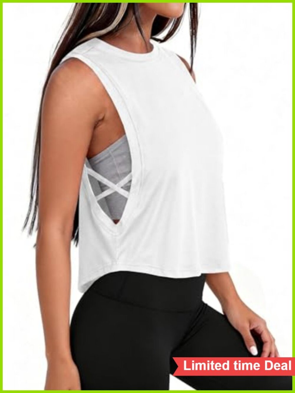 Remidoo Open Side Cropped Sleeveless Workout Tank Top Moisture-Wicking Loose Fit